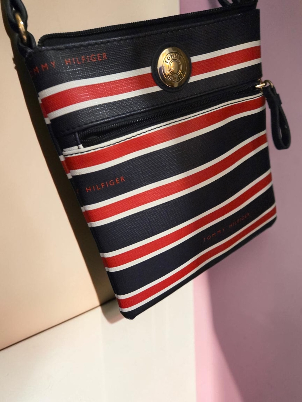 Tommy Hilfiger Navy, Red & White Striped Crossbody Messenger